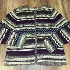 Cozy  Vintage 90s Striped Knitted Crewneck Button-Up Cardigan Sweater Purple‎